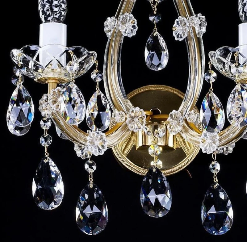 Casa Padrino Luxus Barock Kristall Doppel Wandleuchte Gold 33 x 17 x H. 38,5 cm - Prunkvolle Wandlampe mit Böhmischem Kristallglas - Edel & Prunkvoll