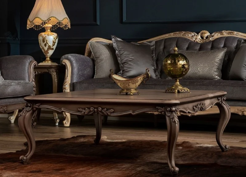 Casa Padrino Luxus Barock Couchtisch Braun - Handgefertigter Massivholz Wohnzimmertisch - Barock Wohnzimmer Möbel