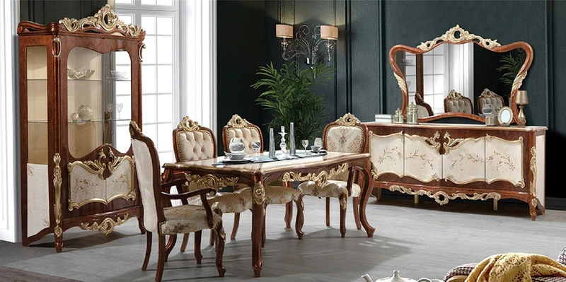 Casa Padrino Luxus Barock Möbel Set Braun / Cremefarben / Gold - 1 Barock Sideboard mit 4 Türen & 1 Barock Wandspiegel - Prunkvolle Barock Möbel