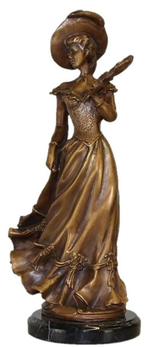 Casa Padrino Jugendstil Bronze Skulptur Dame Bronzefarben / Schwarz 17 x 12 x H. 33 cm - Bronze Skulptur mit Marmorsockel - Barock & Jugendstil Deko Accessoires