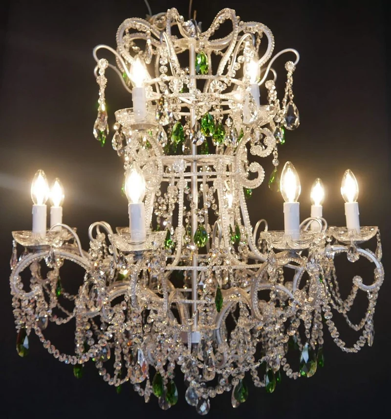 Casa Padrino Luxus Barock Kristallglas Kronleuchter Grün / Silber Ø 80 x H. 95 cm - Hotel & Restaurant Kronleuchter - Barock Leuchten - Edel & Prunkvoll - Luxus Qualität - Made in Italy