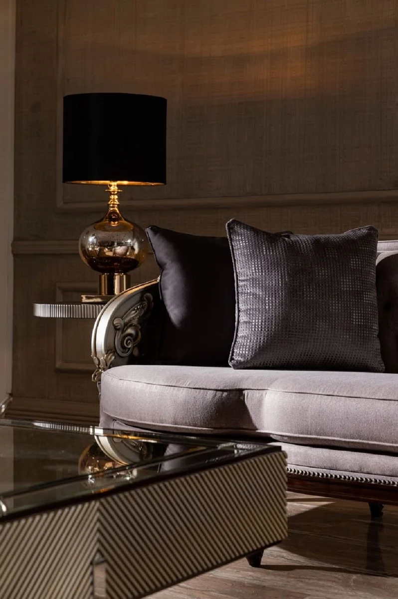 Casa Padrino Luxus Barock Wohnzimmer Sofa Lila / Silber / Dunkelbraun - Prunkvolle Barock Wohnzimmer & Hotel Möbel
