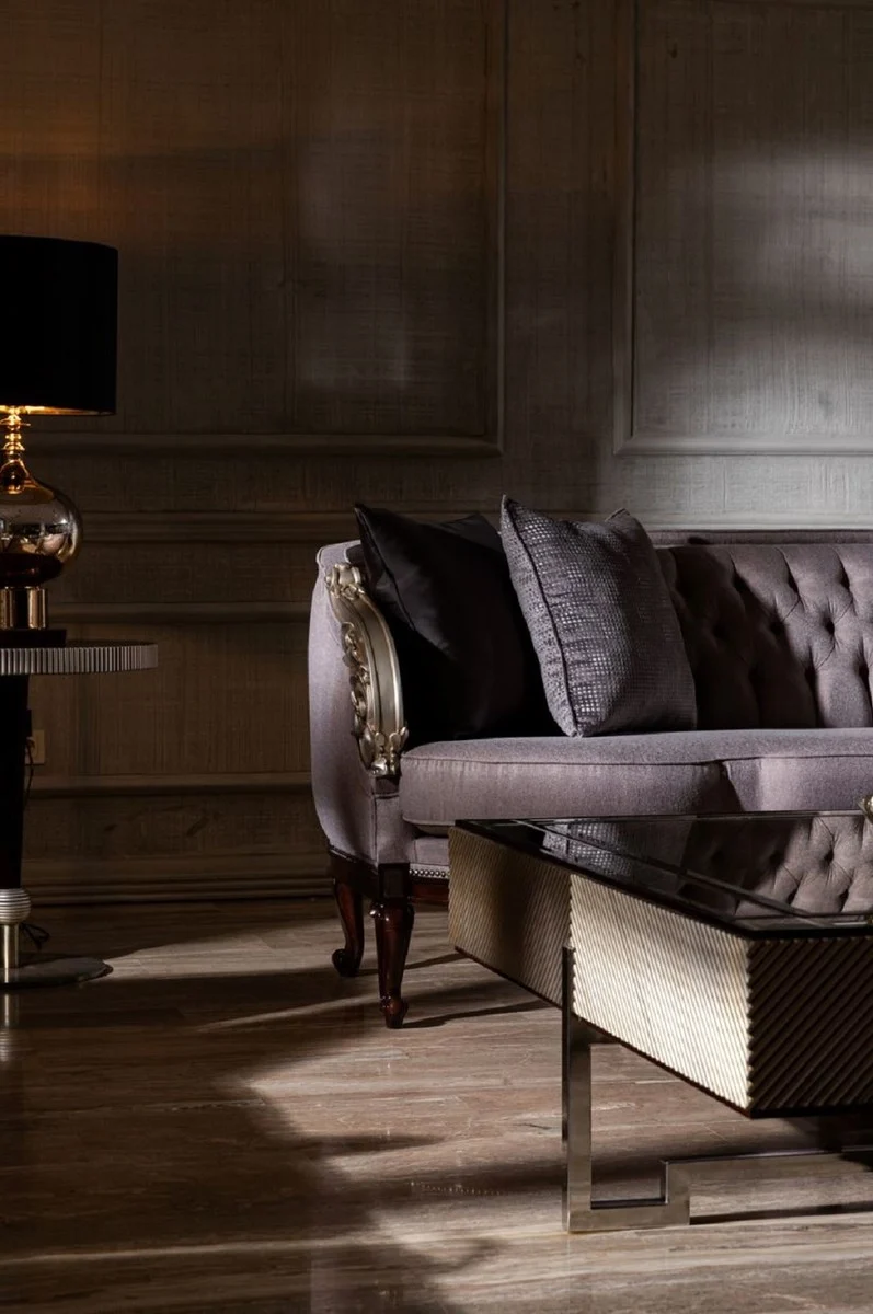 Casa Padrino Luxus Barock Wohnzimmer Sofa Lila / Silber / Dunkelbraun - Prunkvolle Barock Wohnzimmer & Hotel Möbel