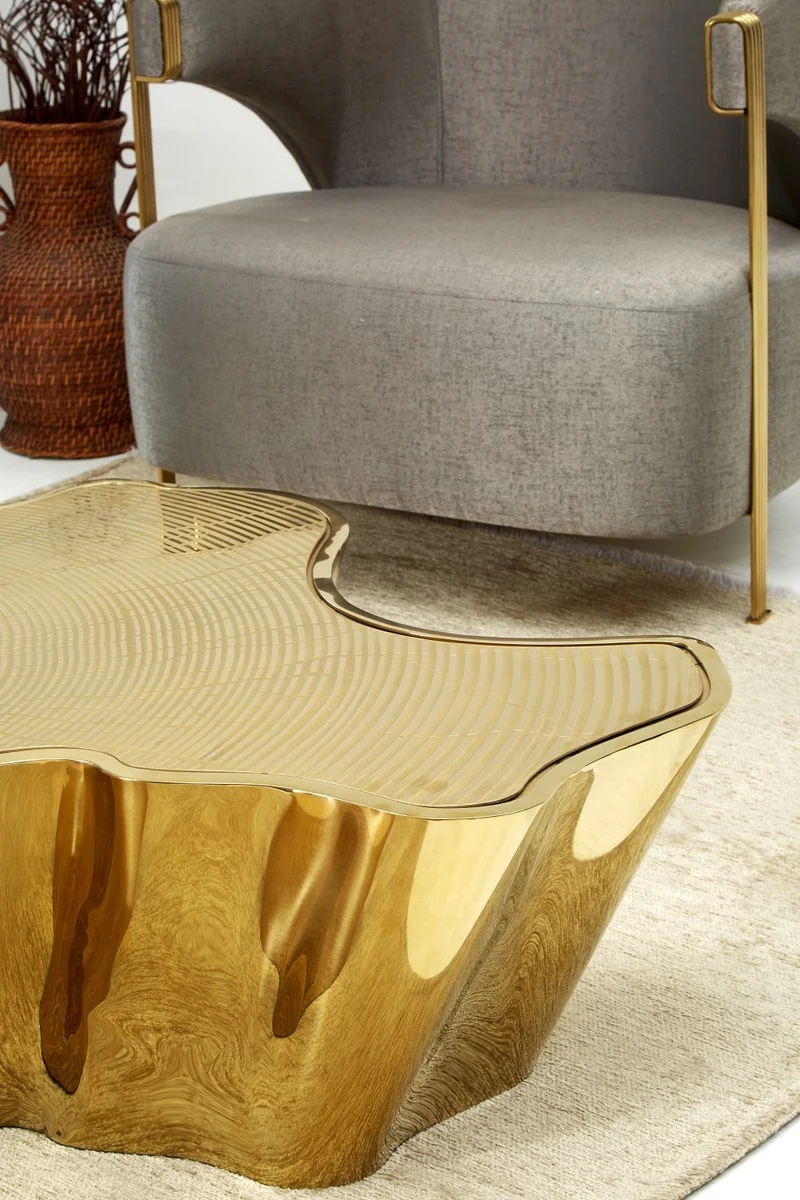 Casa Padrino Luxus Couchtisch Gold 127 x 90 x H. 30 cm - Edelstahl Wohnzimmertisch - Luxus Wohnzimmer & Hotel Möbel