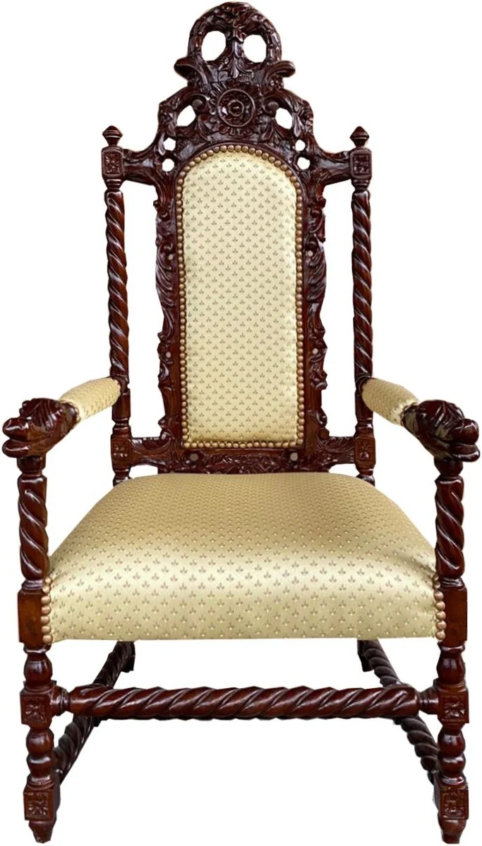 Casa Padrino Barock Thron Sessel Creme Muster / Braun - Tron Stuhl Möbel