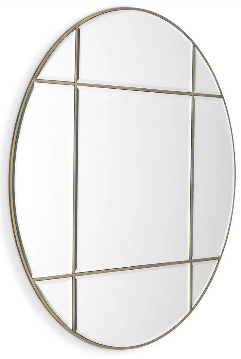 Casa Padrino Luxus Spiegel Vintage Messingfarben Ø 110 cm - Runder Wandspiegel - Wohnzimmer Spiegel - Garderoben Spiegel - Luxus Qualität
