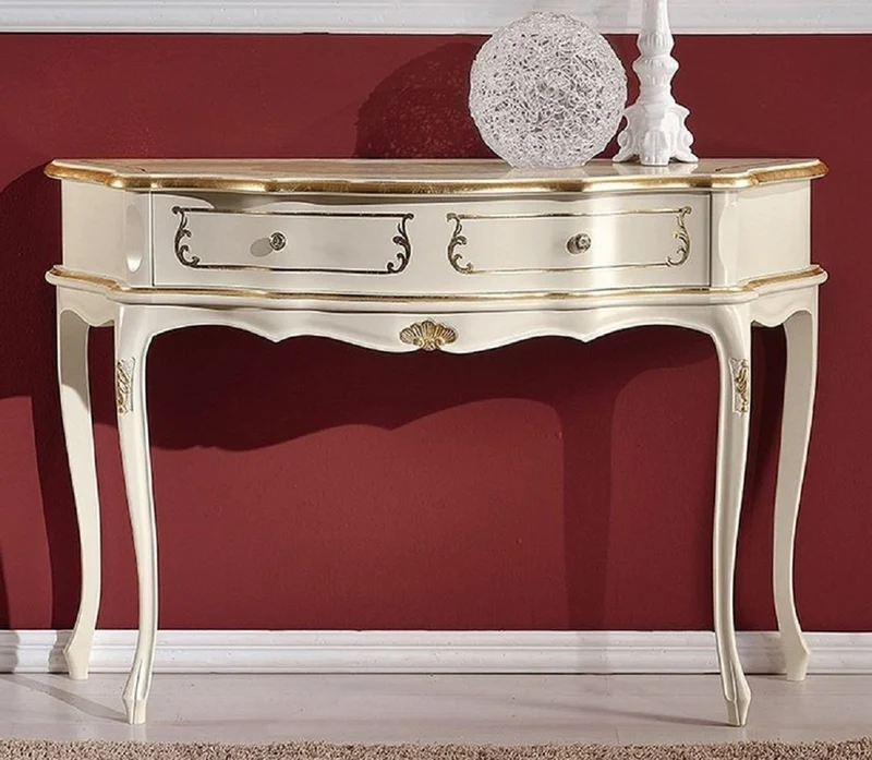 Casa Padrino Luxus Barock Konsole Cremefarben / Gold - Handgefertigter Massivholz Konsolentisch mit Schublade - Barock Möbel - Luxus Qualität - Made in Italy