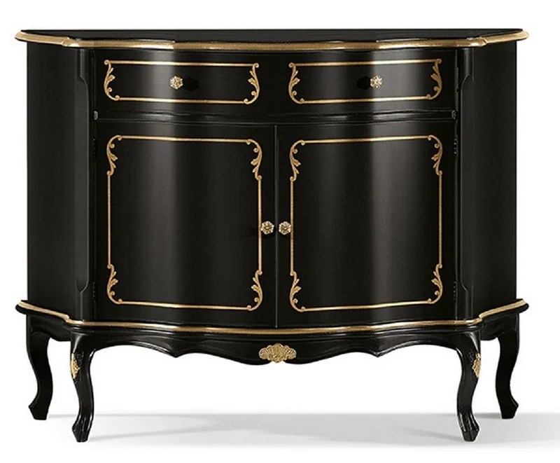 Casa Padrino Luxus Barock Sideboard Schwarz / Gold - Prunkvoller Massivholz Schrank mit 2 Türen und Schublade - Barock Wohnzimmer & Hotel Möbel - Luxus Qualität - Made in Italy