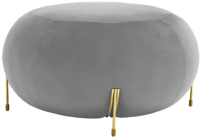 Casa Padrino Luxus Samt Rundhocker Grau / Gold Ø 80 x H. 40 cm - Moderner Runder Sitzhocker - Wohnzimmer Hocker - Moderne Wohnzimmer Möbel