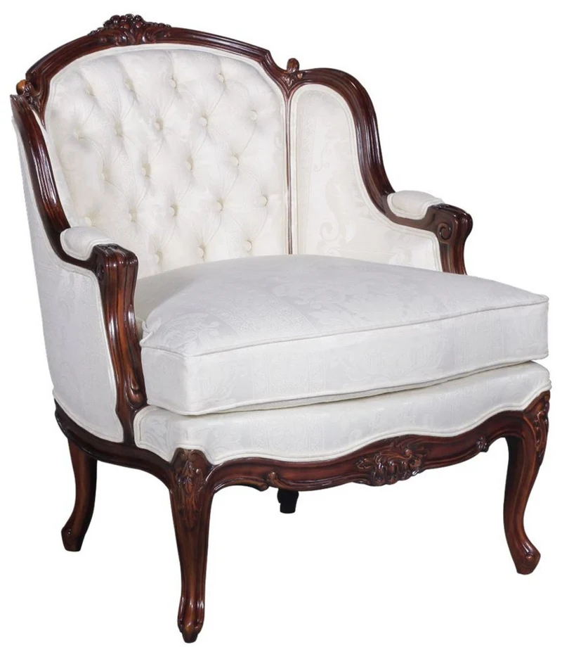 Casa Padrino Luxus Barock Sessel mit elegantem Muster Weiß / Dunkelbraun - Wohnzimmer Sessel im Barockstil - Barock Wohnzimmer Möbel - Edel & Prunkvoll