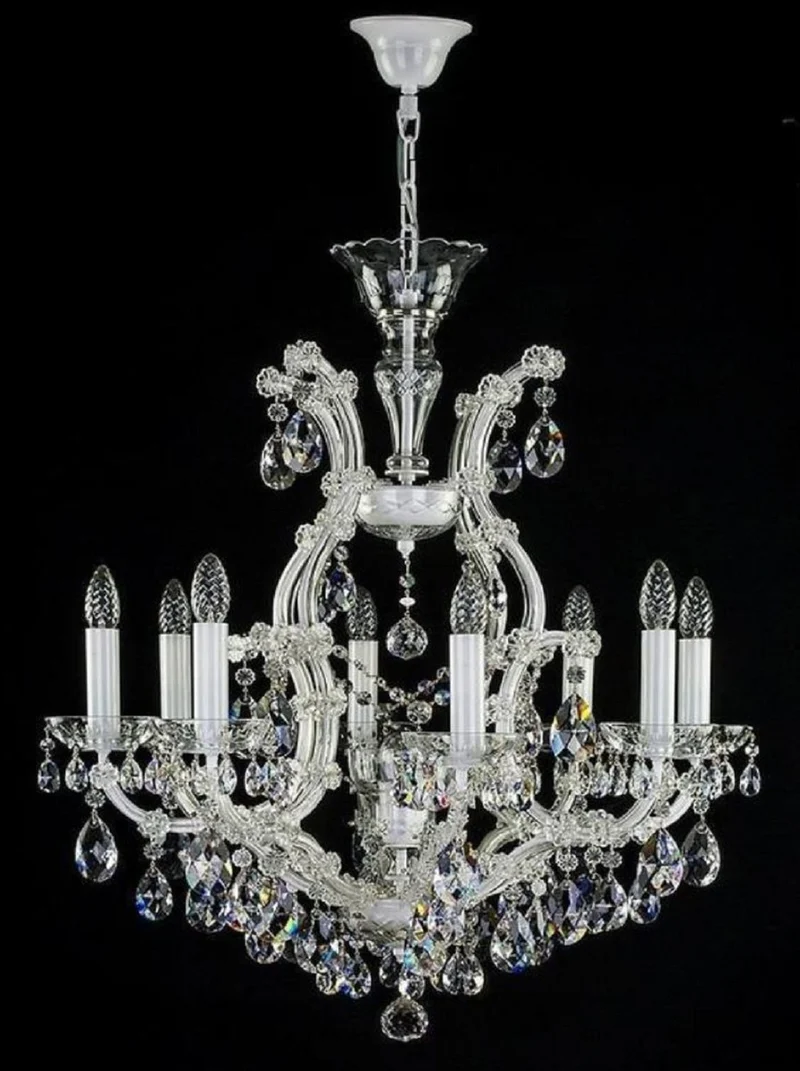 Casa Padrino Luxus Barock Kronleuchter Weiß Ø 73 x H. 79 cm - Prunkvoller Kronleuchter mit Böhmischem Kristallglas - Hotel & Restaurant Kronleuchter