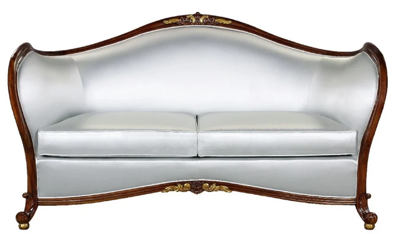 Casa Padrino Luxus Barock Sofa Silber / Dunkelbraun / Gold - Prunkvolles Wohnzimmer Sofa im Barockstil - Barock Wohnzimmer Möbel - Edel & Prunkvoll