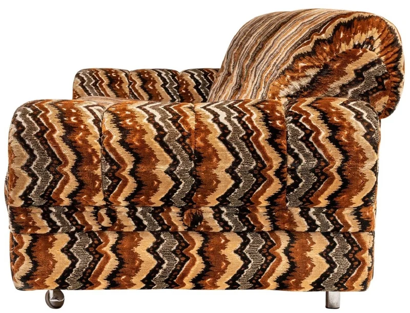 Casa Padrino Luxus 70er Jahre Design Sofa Beige / Braun / Schwarz 228 x 93 x H. 70 cm - Retro Wohnzimmer Sofa mit Rollen - 70er Jahre Design Wohnzimmer Möbel