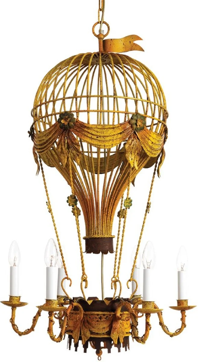 Casa Padrino Luxus Jugendstil Kronleuchter Heißluftballon Antik Gelb / Rostfarben / Grün Ø 45 x H. 95 cm - Barock & Jugendstil Wohnzimmer Kronleuchter