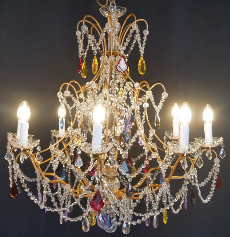 Casa Padrino Luxus Barock Kristallglas Kronleuchter Mehrfarbig / Gold Ø 80 x H. 80 cm - Hotel & Restaurant Kronleuchter - Barock Leuchten - Edel & Prunkvoll - Luxus Qualität - Made in Italy