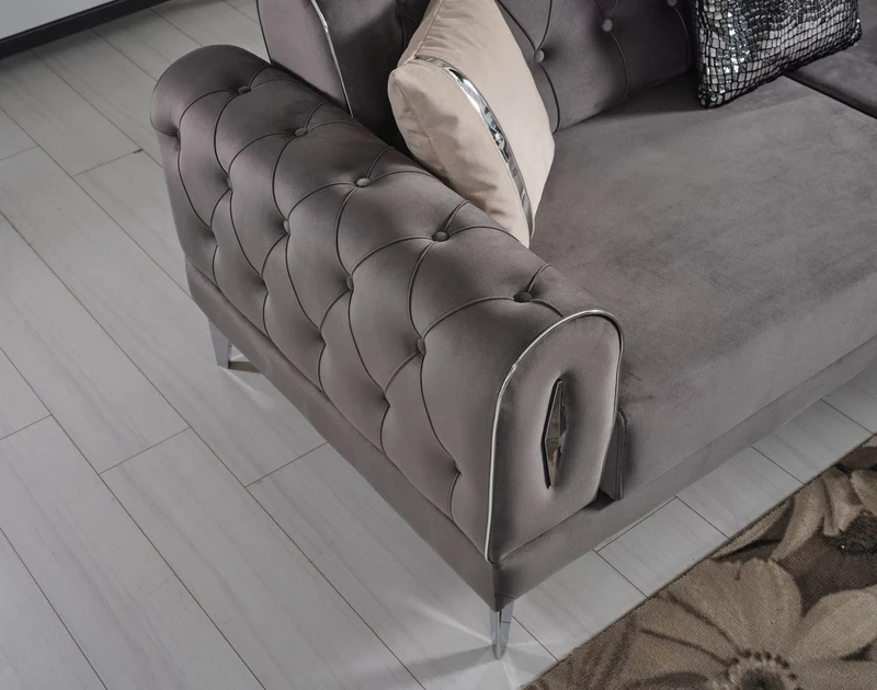 Casa Padrino Luxus Schlafsofa Grau / Silber 225 x 95 x H. 83 cm - Wohnzimmer Sofa mit 4 Kissen - Luxus Wohnzimmer Möbel