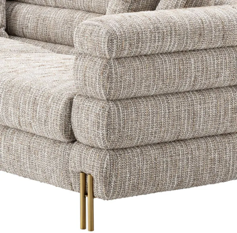 Casa Padrino Luxus Sofa mit Kissen Beige / Messingfarben 230 x 97 x H. 69 cm - Wohnzimmer Sofa - Hotel Sofa - Luxus Möbel