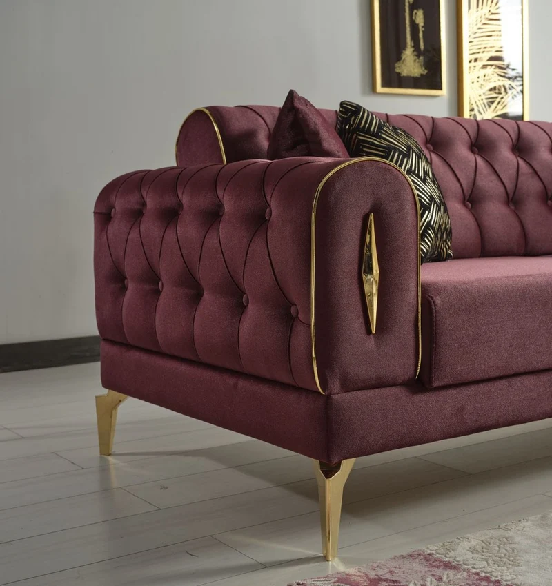 Casa Padrino Luxus Schlafsofa Weinrot / Gold 225 x 95 x H. 83 cm - Wohnzimmer Sofa mit 4 Kissen - Luxus Wohnzimmer Möbel