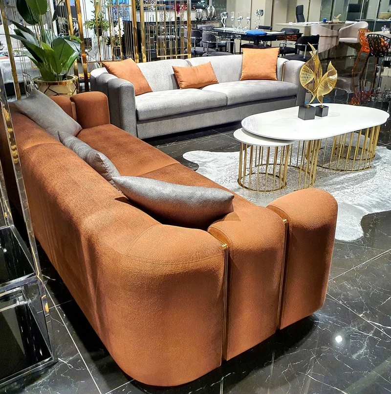 Casa Padrino Luxus Sofa Orange / Gold 240 x 95 x H. 85 cm - Wohnzimmer Sofa - Hotel Sofa - Luxus Möbel