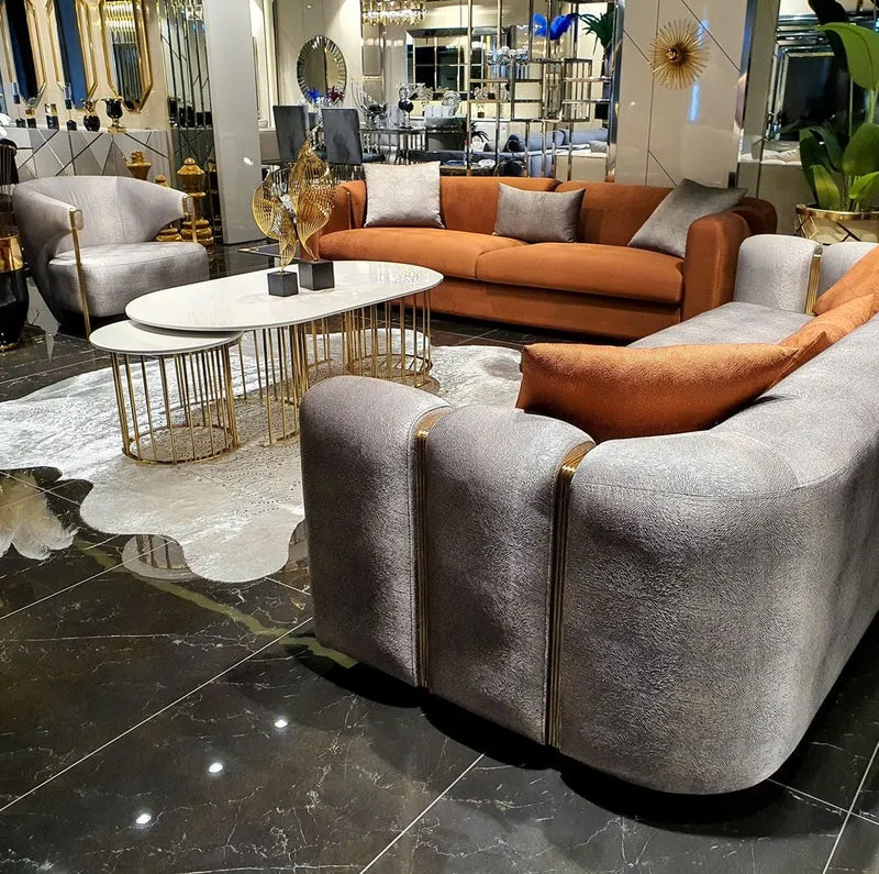 Casa Padrino Luxus Sofa Orange / Gold 240 x 95 x H. 85 cm - Wohnzimmer Sofa - Hotel Sofa - Luxus Möbel