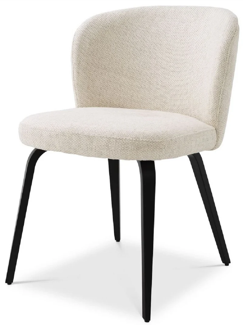 Casa Padrino Luxus Esszimmerstuhl Naturfarben / Schwarz 57 x 69 x H. 81 cm - Gepolsterter Küchenstuhl im Retro Design - Luxus Retro Esszimmer Möbel