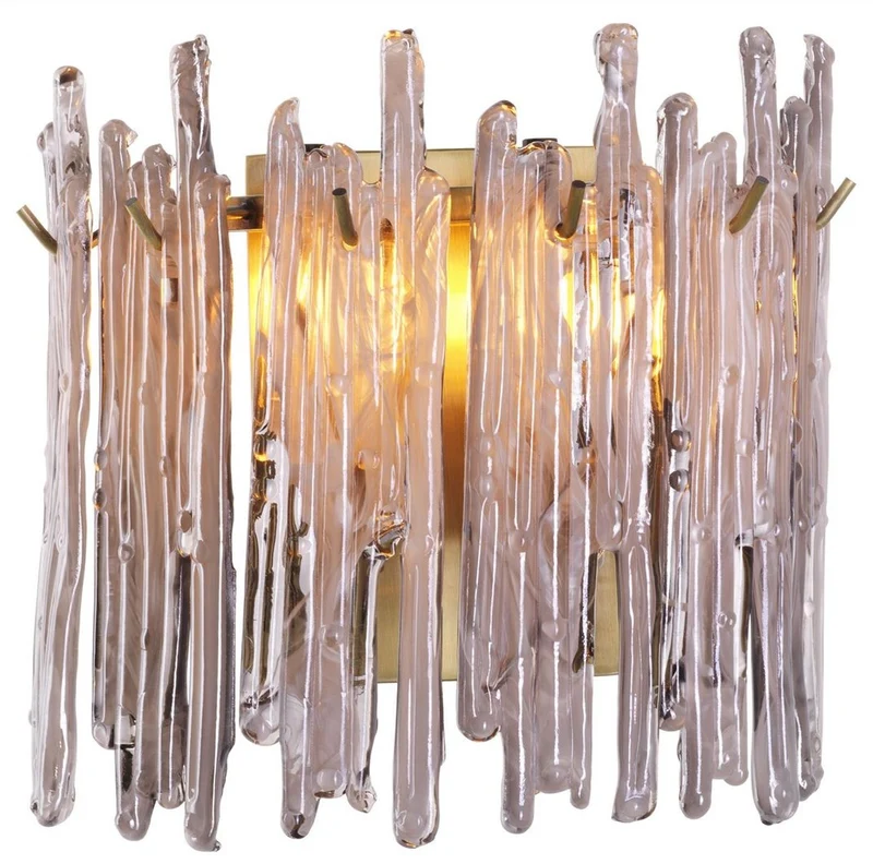 Casa Padrino Luxus Wandleuchte Messingfarben / Grau 25 x 15 x H. 23 cm - Elegante Wandlampe mit getöntem Glas Lampenschirm - Luxus Leuchten