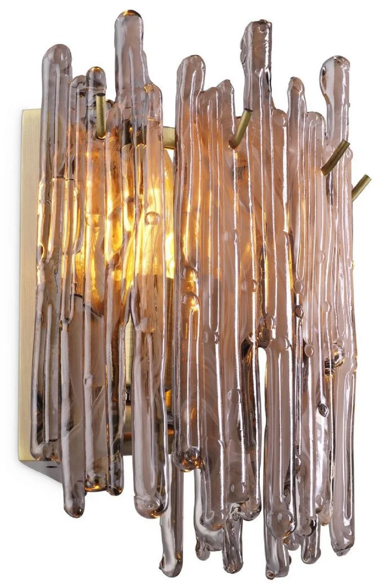 Casa Padrino Luxus Wandleuchte Messingfarben / Grau 25 x 15 x H. 23 cm - Elegante Wandlampe mit getöntem Glas Lampenschirm - Luxus Leuchten