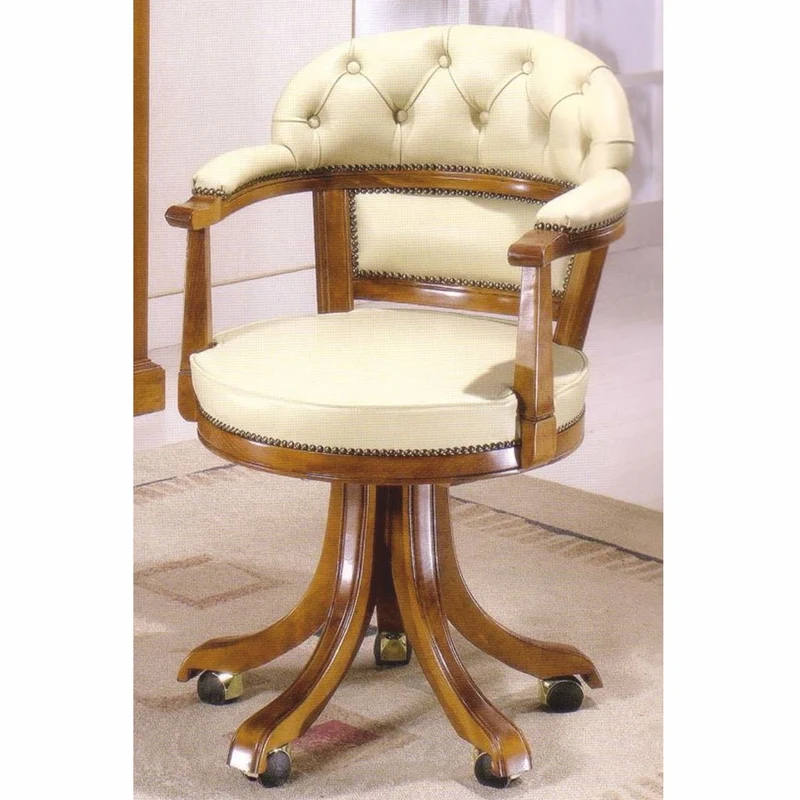Casa Padrino Luxus Jugendstil Bürostuhl Cremefarben / Braun 62 x 59 x H. 94 cm - Edler Schreibtischstuhl mit Echtleder - Barock & Jugendstil Büro Möbel - Luxus Qualität - Made in Italy
