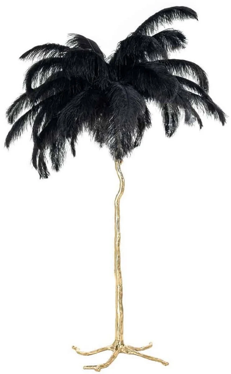 Casa Padrino Luxus Stehleuchte Palme Schwarz / Gold 110 x 110 x H. 175 cm - Moderne Stehlampe im Palmen Design - Luxus Leuchten - Luxus Qualität