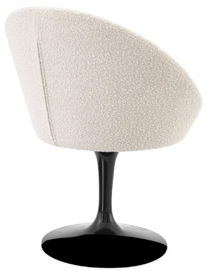 Casa Padrino Luxus Esszimmerstuhl Cremefarben / Schwarz 67 x 57 x H. 78,5 cm - Drehstuhl im 60er Jahre Design - Luxus Esszimmer Möbel