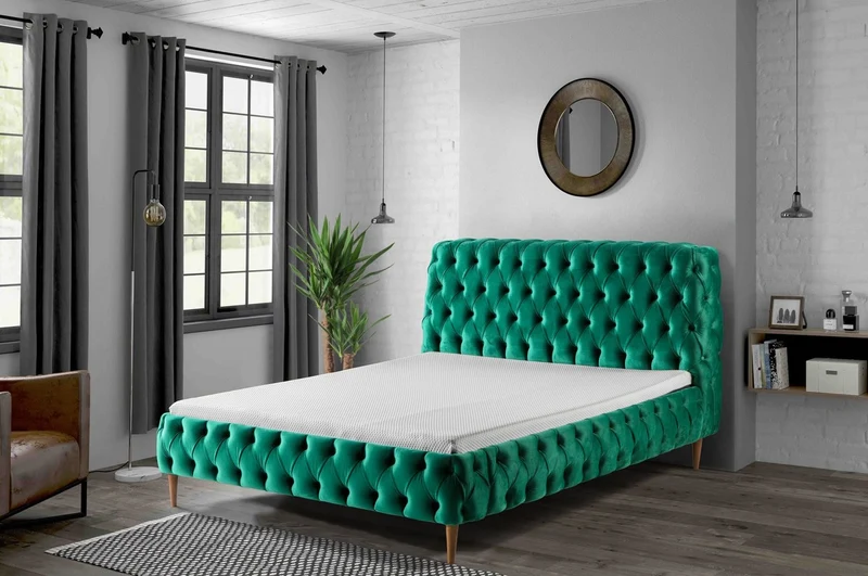 Casa Padrino Luxus Chesterfield Doppelbett Grün / Braun - Verschiedene Größen - Modernes Bett mit Matratze - Schlafzimmer Möbel