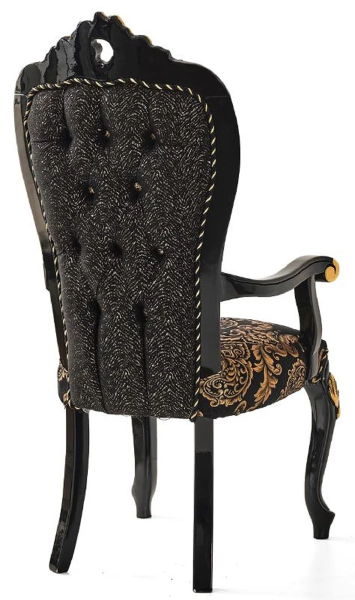 Casa Padrino Luxus Barock Esszimmerstuhl Set Schwarz / Gold - Küchen Stühle 6er Set - Barock Esszimmer Möbel - Edel & Prunkvoll