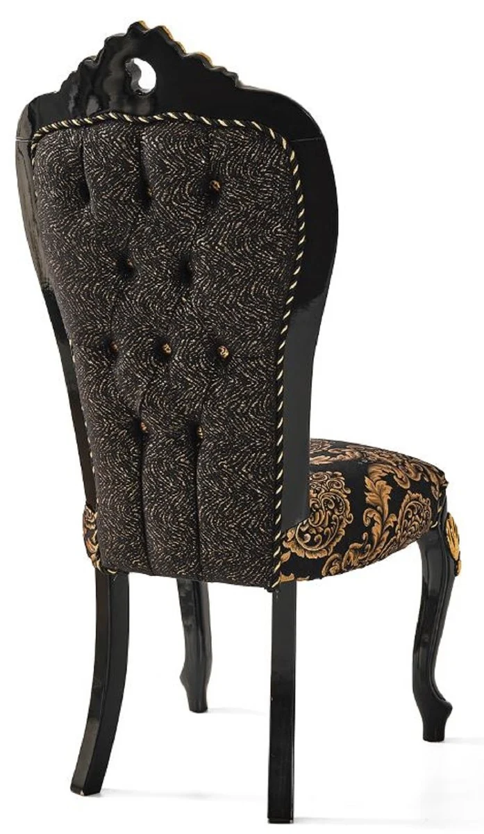 Casa Padrino Luxus Barock Esszimmerstuhl Set Schwarz / Gold - Küchen Stühle 6er Set - Barock Esszimmer Möbel - Edel & Prunkvoll