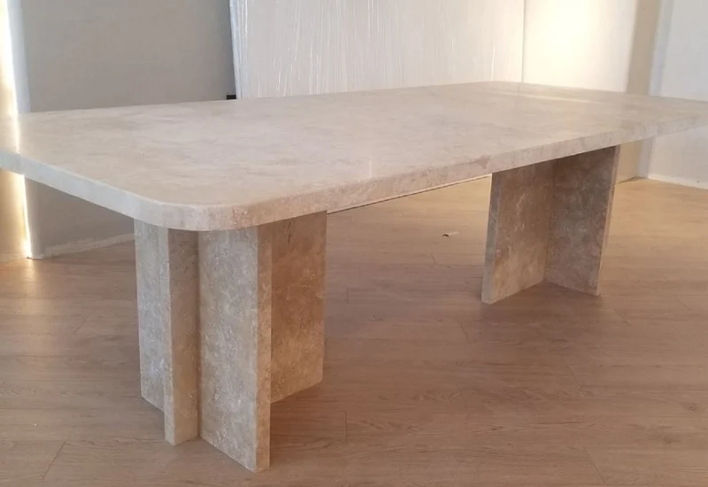 Casa Padrino Luxus Esstisch Beige 230 x 100 x H. 75 cm - Moderner Küchentisch aus hochwertigem Travertin Marmor - Luxus Esszimmer Möbel