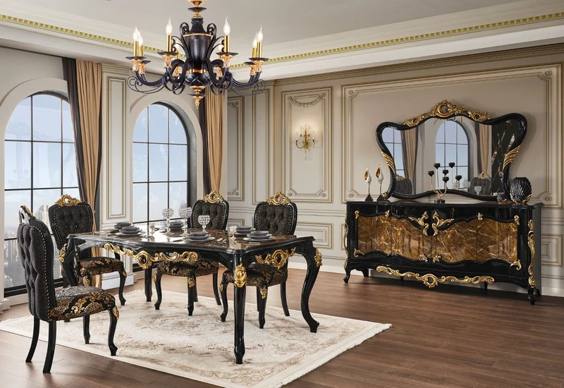 Casa Padrino Luxus Barock Möbel Set - Sideboard mit Spiegel in Braun, Schwarz und Gold