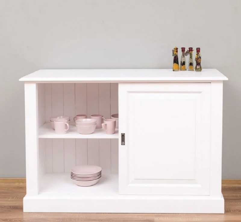 Casa Padrino Landhausstil Sideboard Weiß 135 x 55 x H. 100 cm - Massivholz Schrank mit 2 Schiebetüren - Landhausstil Möbel