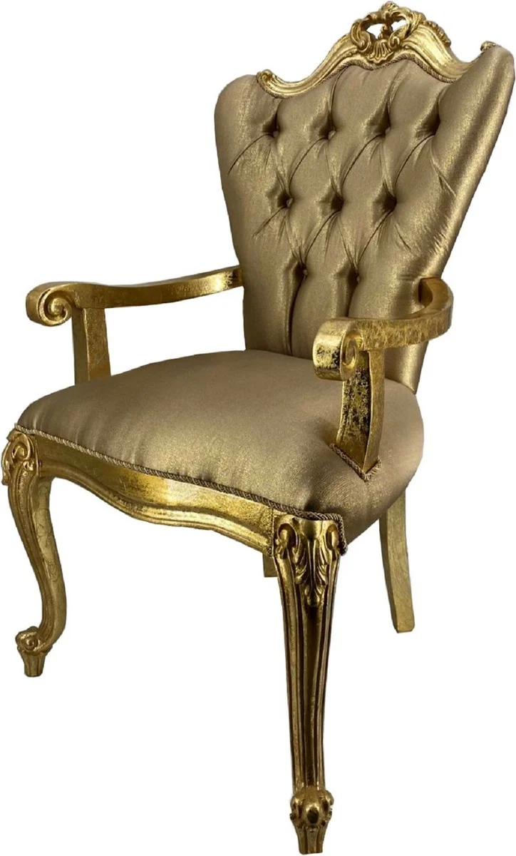 Casa Padrino Luxus Barock Esszimmerstuhl Set Gold / Gold - 6 Küchen Stühle mit Armlehnen - Barock Esszimmer Möbel - Edel & Prunkvoll