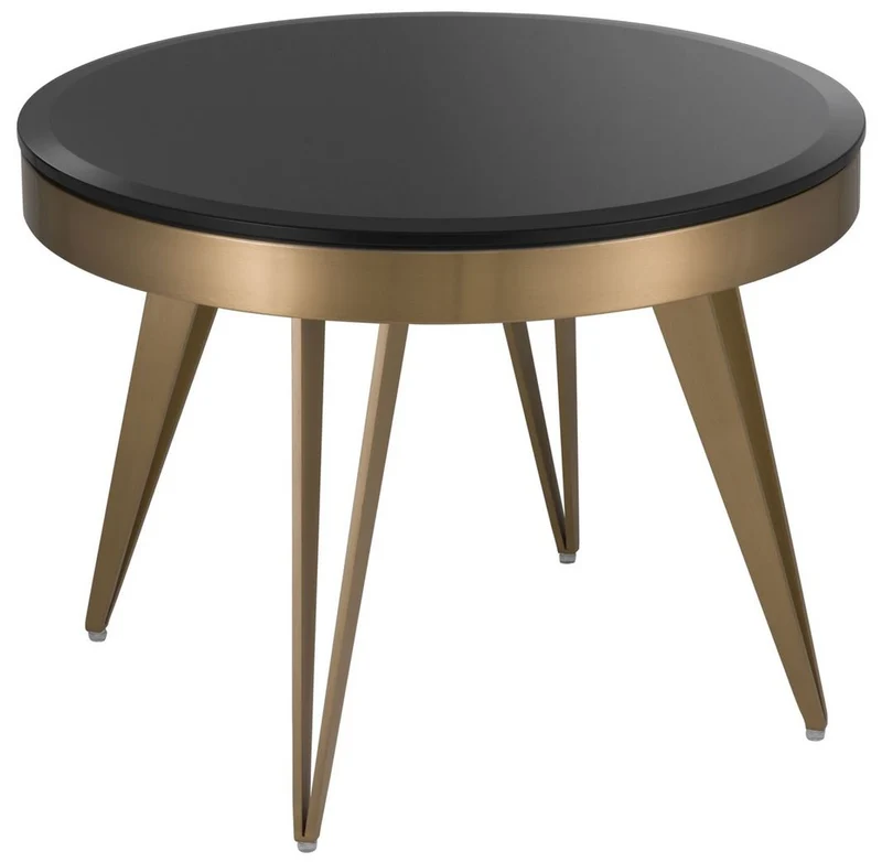 Casa Padrino Luxus Beistelltisch Messingfarben / Schwarz Ø 60 x H. 45 cm - Runder Edelstahl Tisch mit Glasplatte - Wohnzimmer Möbel - Luxus Möbel