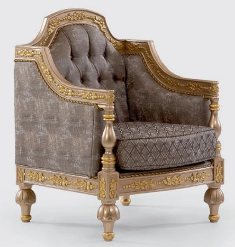 Casa Padrino Luxus Barock Wohnzimmer Set Grau / Silber / Gold - 2 Sofas & 2 Sessel & 1 Couchtisch - Handgefertigte Wohnzimmer Möbel im Barockstil - Edel & Prunkvoll