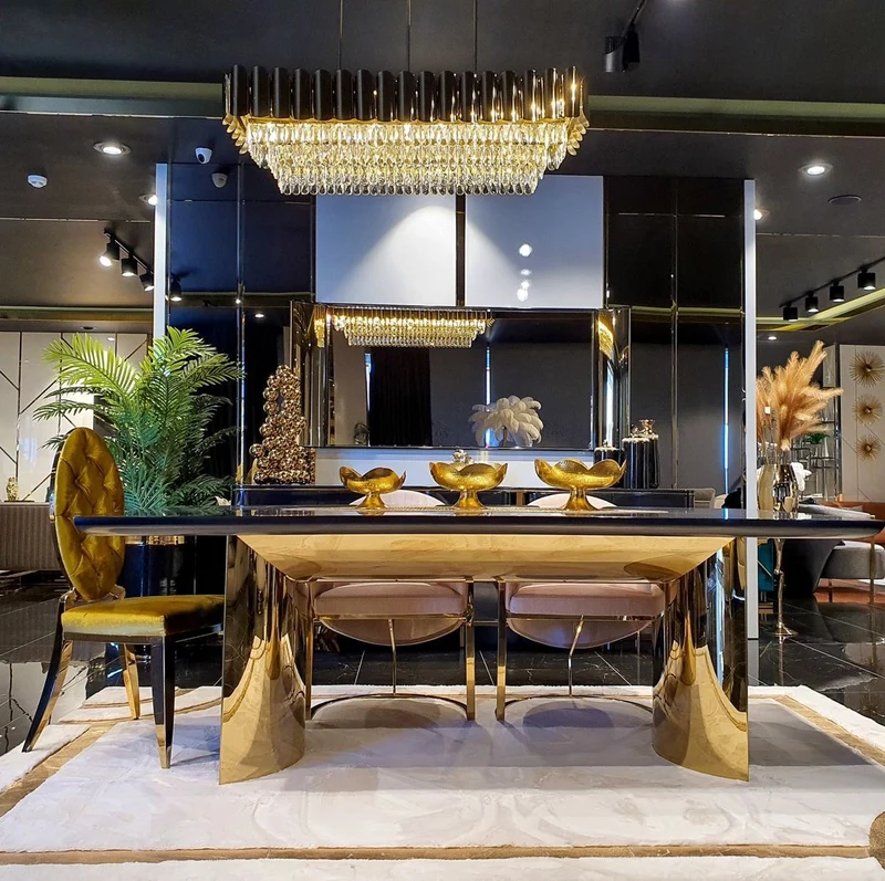 Casa Padrino Luxus Esstisch Schwarz / Gold 200 x 100 x H. 78 cm - Moderner Esszimmertisch mit Glasplatte - Luxus Esszimmer Möbel
