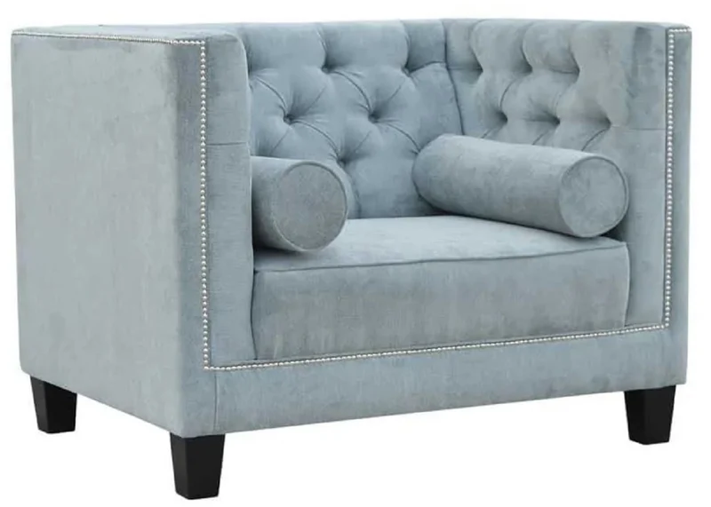 Casa Padrino Chesterfield Sessel Hellblau / Schwarz 100 x 84 x H. 83 cm - Moderner Wohnzimmer Sessel - Chesterfield Wohnzimmer Möbel