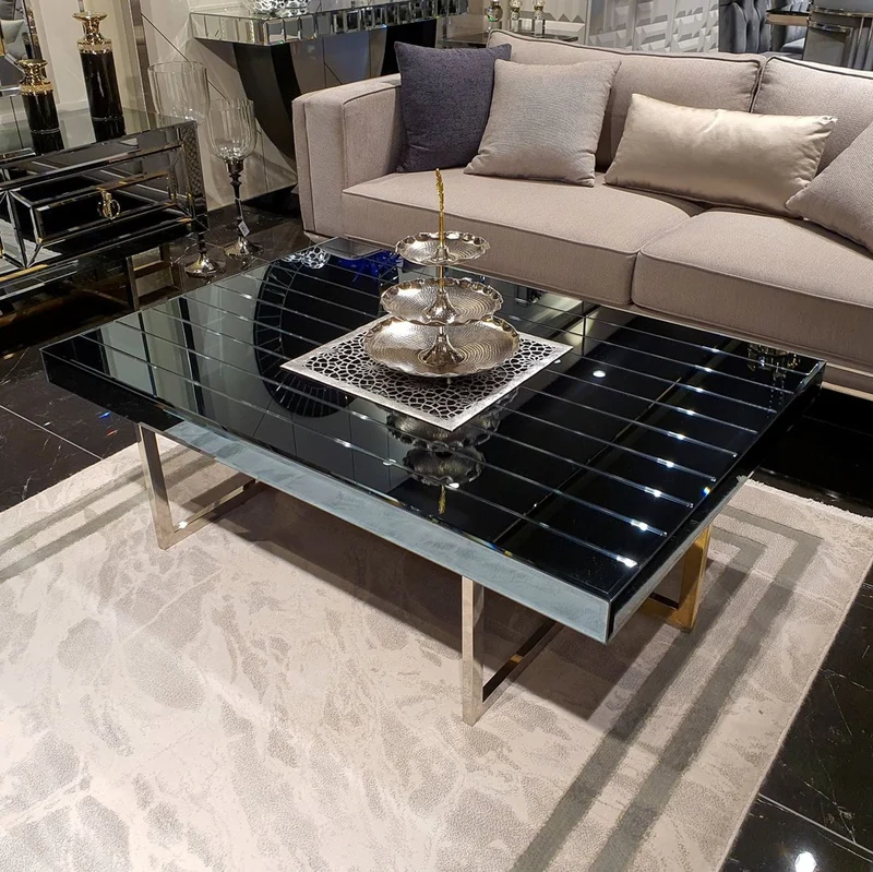 Casa Padrino Luxus Couchtisch Silber / Gold 120 x 60 x H. 43 cm - Verspiegelter Wohnzimmertisch - Verspiegelte Luxus Wohnzimmer Möbel