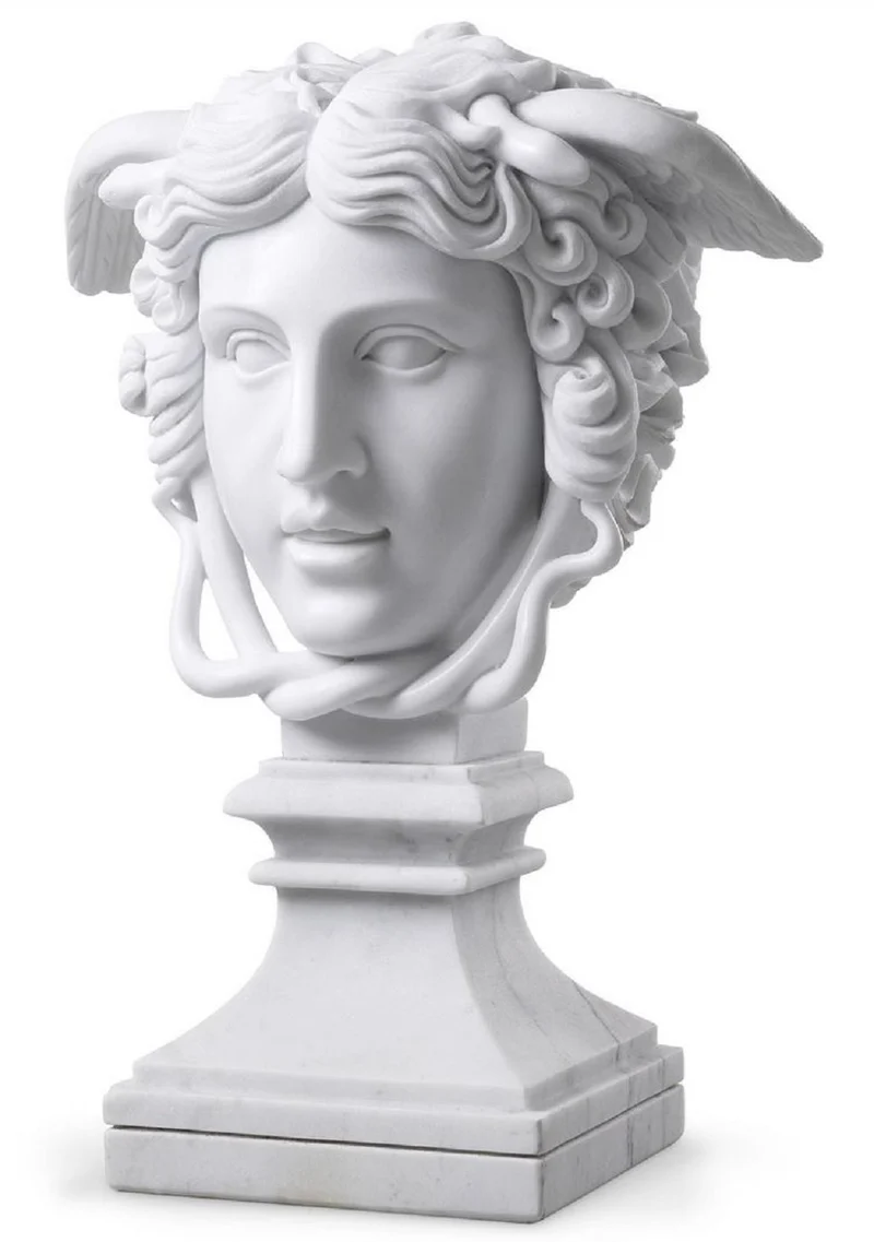 Casa Padrino Luxus Marmor Skulptur Weiß 39 x 27 x H. 58 cm - Deko Figur aus hochwertigem Marmor - Edle Damenbüste mit Sockel - Luxus Deko Accessoires