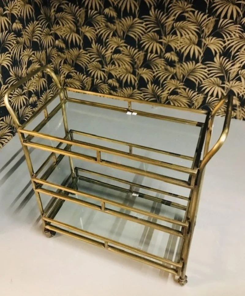 Casa Padrino Luxus Metall Servierwagen mit Glasplatten Messingfarben 86 x 68 x H. 90 cm - Hotel Restaurant Gastronomie Trolley - Luxus Accessoires