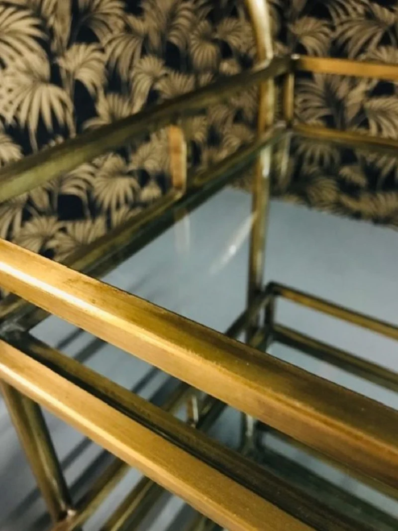 Casa Padrino Luxus Metall Servierwagen mit Glasplatten Messingfarben 86 x 68 x H. 90 cm - Hotel Restaurant Gastronomie Trolley - Luxus Accessoires