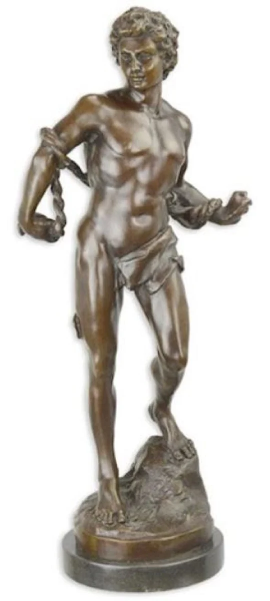 Casa Padrino Luxus Bronze Skulptur Sklave Bronzefarben / Schwarz 28,5 x 19,2 x H. 63,5 cm - Bronzefigur - Dekofigur - Deko Accessoires - Luxus Kollektion