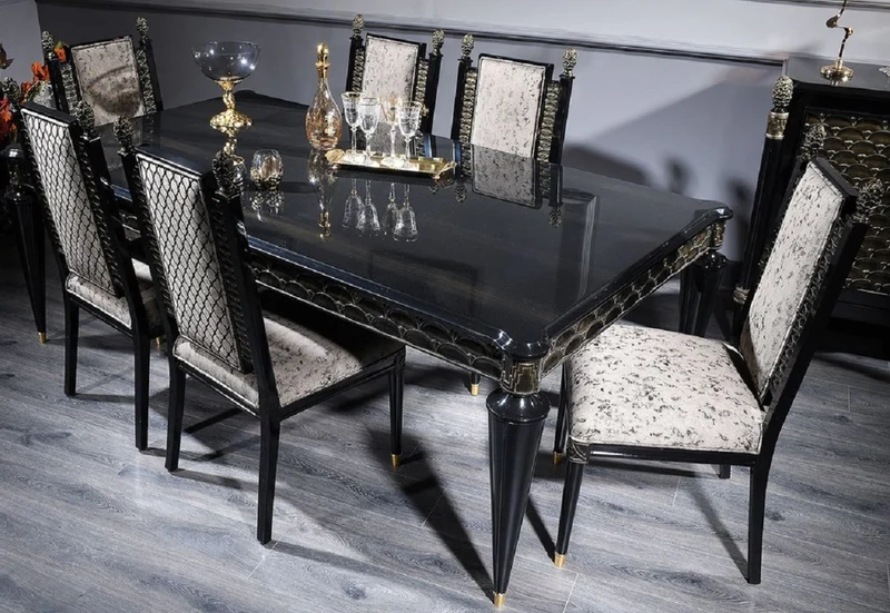 Casa Padrino Luxus Barock Esstisch Schwarz / Gold - Handgefertigter Massivholz Esszimmertisch - Barock Esszimmer Möbel - Edel & Prunkvoll