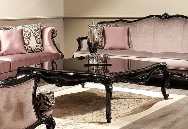 Casa Padrino Luxus Barock Couchtisch Schwarz - Handgefertigter Massivholz Wohnzimmertisch - Barock Wohnzimmer Möbel - Edel & Prunkvoll