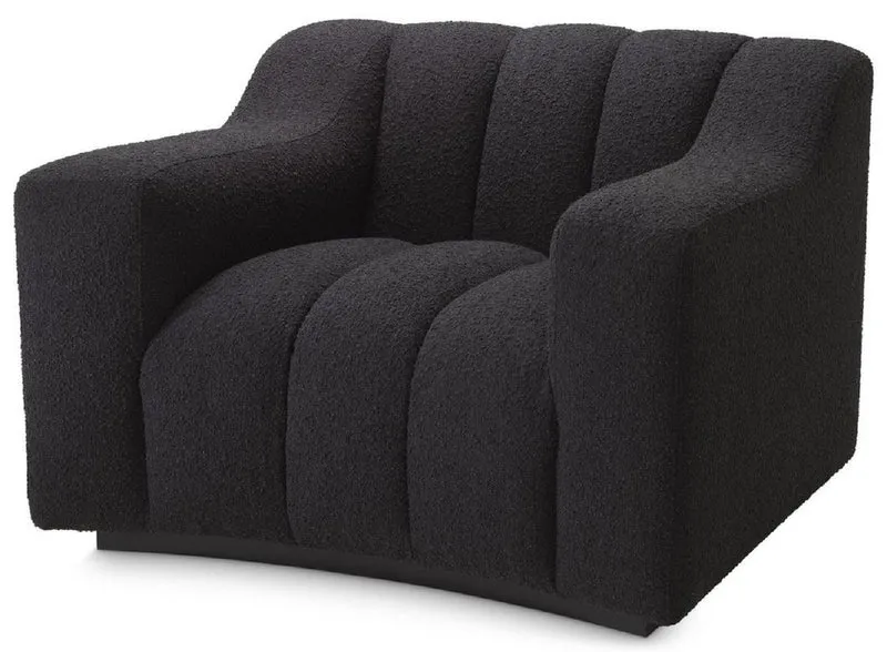 Casa Padrino Luxus Sessel Schwarz 107 x 96 x H. 78,5 cm - Leicht gebogener Wohnzimmer Sessel - Hotel Sessel - Luxus Qualität