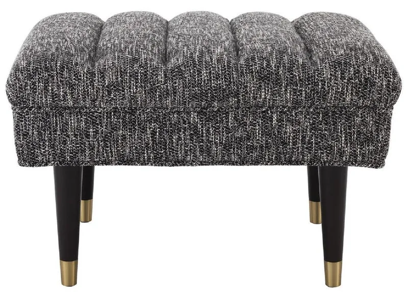 Casa Padrino Luxus Sitzbank Schwarz / Messingfarben 68 x 50 x H. 45 cm - Gepolsterte Massivholz Bank - Wohnzimmer Möbel - Hotel Möbel - Luxus Kollektion
